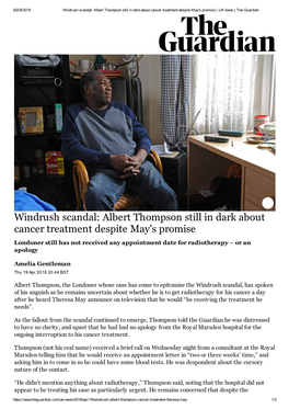 Windrush Scandal: Albert Thompson Still in Dark About Cancer Treatment Despite May's Promise | UK News | the Guardian