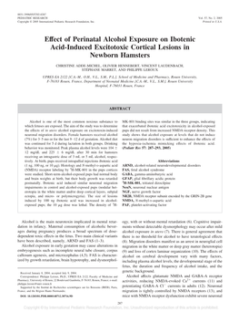 Effect of Perinatal Alcohol Exposure on Ibotenic Acid-Induced Excitotoxic Cortical Lesions in Newborn Hamsters