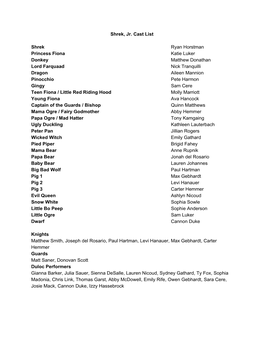 Shrek, Jr. Cast List Shrek Ryan Horstman Princess Fiona Katie