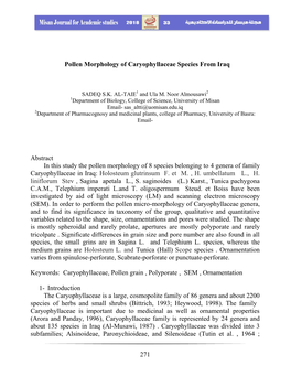 Pollen Morphology of Caryophyllaceae Species from Iraq