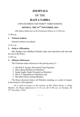 Journals of the Rajya Sabha