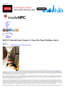 IBM US Nuke-Lab Beast 'Sequoia' Is Top of the Flops (Petaflops, That Is) | Insidehpc.Com