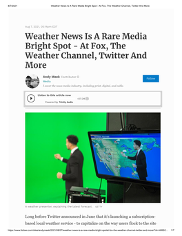 Weather News Is a Rare Media Bright Spot - at Fox, the Weather Channel, Twitter and More