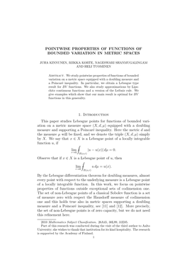 Pointwise Properties of Functions of Bounded Variation in Metric Spaces