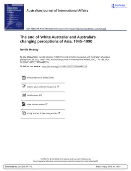 And Australia's Changing Perceptions of Asia, 1945–1990