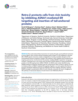 Retro-2 Protects Cells from Ricin Toxicity by Inhibiting ASNA1