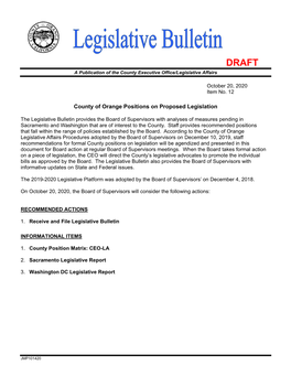 County of Orange Positions on Proposed Legislation