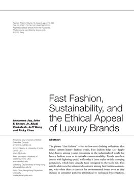Fast Fashion, Sustainability, And
