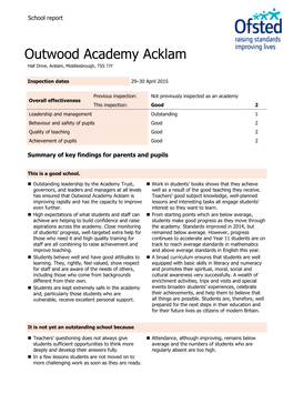 Outwood Academy Acklam Hall Drive, Acklam, Middlesbrough, TS5 7JY