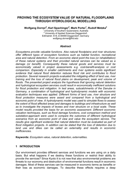 Proving the Ecosystem Value of Natural Floodplains Through Hydrological Modelling