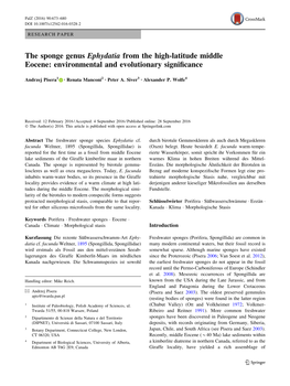 The Sponge Genus Ephydatia from the High-Latitude Middle Eocene: Environmental and Evolutionary Signiﬁcance