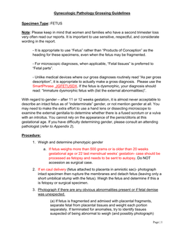 Gynecologic Pathology Grossing Guidelines Specimen Type: FETUS