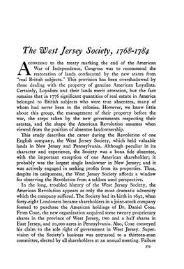 The West Jersey Society, 1768-1784