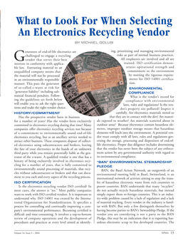 What to Look for When Selecting an Electronics Recycling Vendor by MICHAEL GOLUB