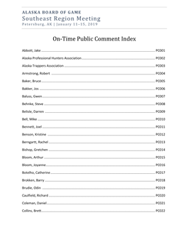 Southeast Region Meeting On-Time Public Comment Index