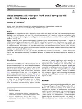 Clinical Outcomes and Aetiology of Fourth Cranial Nerve Palsy with Acute Vertical Diplopia in Adults