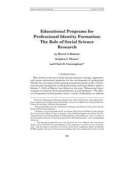 Educational Programs for Professional Identity Formation: the Role of Social Science Research