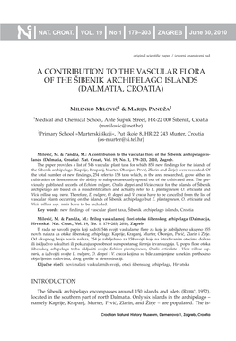 A Contribution to the Vascular Flora of the [Ibenik Archipelago Islands (Dalmatia, Croatia)