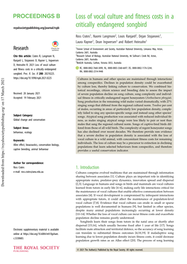 Loss of Vocal Culture and Fitness Costs in a Critically Endangered Songbird