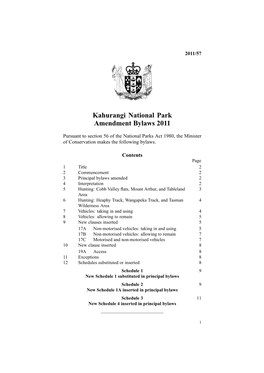 Kahurangi National Park Amendment Bylaws 2011
