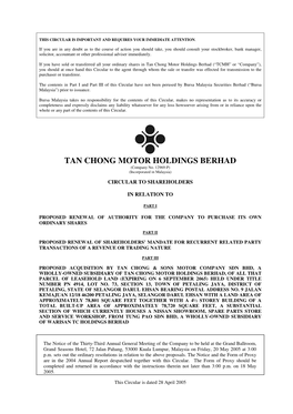 Tan Chong Motor Holdings Berhad