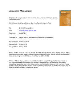 Slope Stability Analysis of Balia Nala Landslide, Kumaun Lesser Himalaya, Nainital, Uttarakhand, India