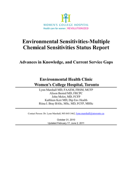 Environmental Sensitivities-Multiple Chemical Sensitivities Status Report