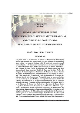 22.ª H SESIÓN (Matinal) JUEVES, 13 DE DICIEMBRE DE 2012