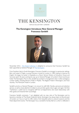 The Kensington Introduces New General Manager Francesco Sardelli