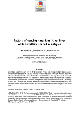 Factors Influencing Hazardous Street Trees at Selected City Council in Malaysia