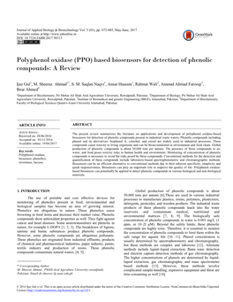 Polyphenol Oxidase (PPO) Based Biosensors for Detection of Phenolic Compounds: a Review