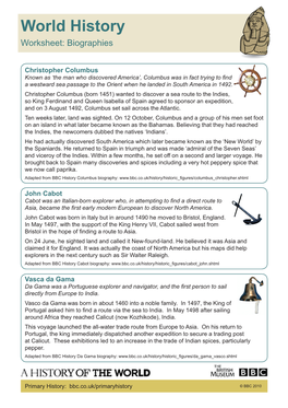 World History -Biographies Worksheets (PDF)