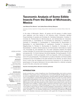 Taxonomic Analysis of Some Edible Insects from the State of Michoacán, Mexico