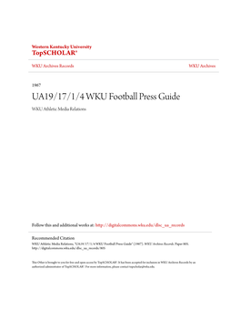 UA19/17/1/4 WKU Football Press Guide WKU Athletic Media Relations