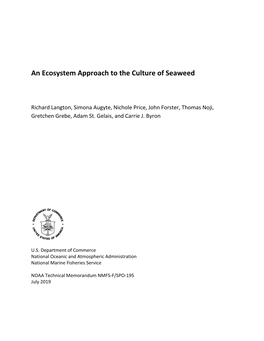 An Ecosystem Approach to the Culture of Seaweed