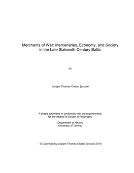 Merchants of War: Mercenaries, Economy, and Society in the Late Sixteenth-Century Baltic