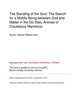 The Standing of the Soul: the Search for a Middle Being Between God and Matter in the De Statu Animae of Claudianus Mamertus