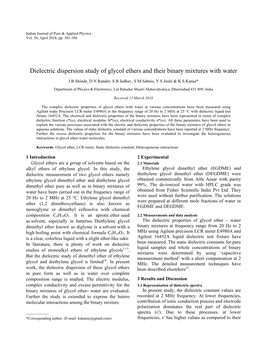 Dielectric Dispersion Study of Glycol Ethers and Their Binary Mixtures with Water