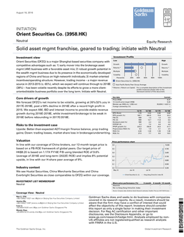 Orient Securities Co. (3958.HK) Solid Asset Mgmt Franchise, Geared