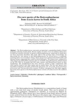 Five New Species of the Botryosphaeriaceae from Acacia Karroo in South Africa