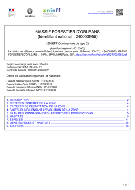 MASSIF FORESTIER D'orleans (Identifiant National : 240003955)