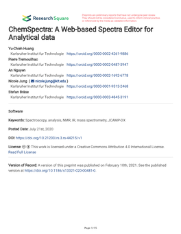 Chemspectra: a Web-Based Spectra Editor for Analytical Data