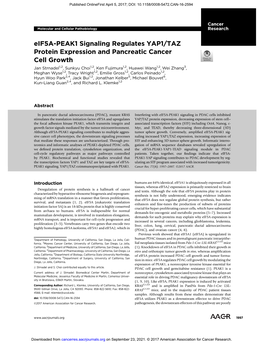 Eif5a-PEAK1 Signaling Regulates YAP1/TAZ Protein Expression And