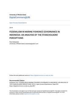 Federalism in Marine Fisheries Governance in Indonesia: an Analysis of the Stakeholders’ Perceptions