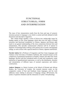 Functional Structure(S), Form and Interpretation