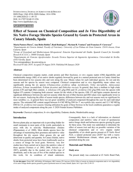 Effect of Season on Chemical Composition and in Vitro Digestibility of Six Native Forage Shrubs Species Grazed by Goats in Protected Areas in Canary Islands, Spain