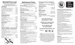 Rental Price List Admission Fees