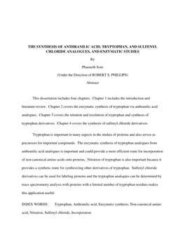 The Synthesis of Anthranilic Acid, Tryptophan, and Sulfenyl Chloride Analogues, and Enzymatic Studies