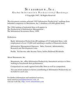 Strassmann, Inc. Global Information Productivity® Rankings © Copyright 1997, All Rights Reserved