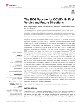 The BCG Vaccine for COVID-19: First Verdict and Future Directions
